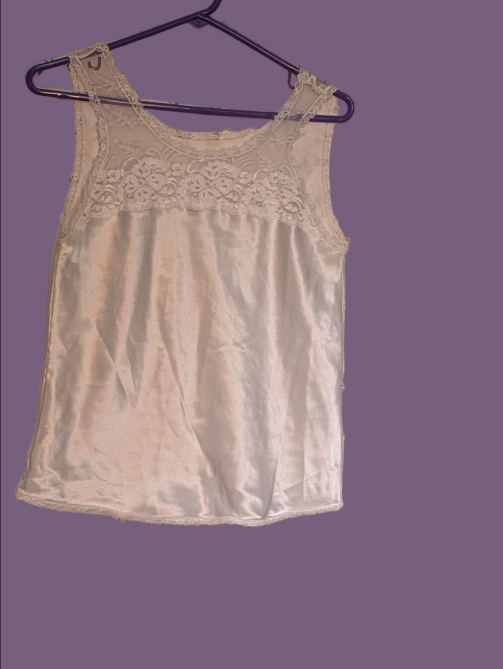 Vintage S Camisole Ivory Lace Trim Satin Cami Top Layer Piece Feminine